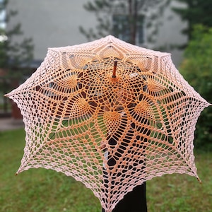 Orange crochet umbrella Wedding accessories Victorian parasol Crochet goth umbrella White-orange lace goth parasol Photo accessory