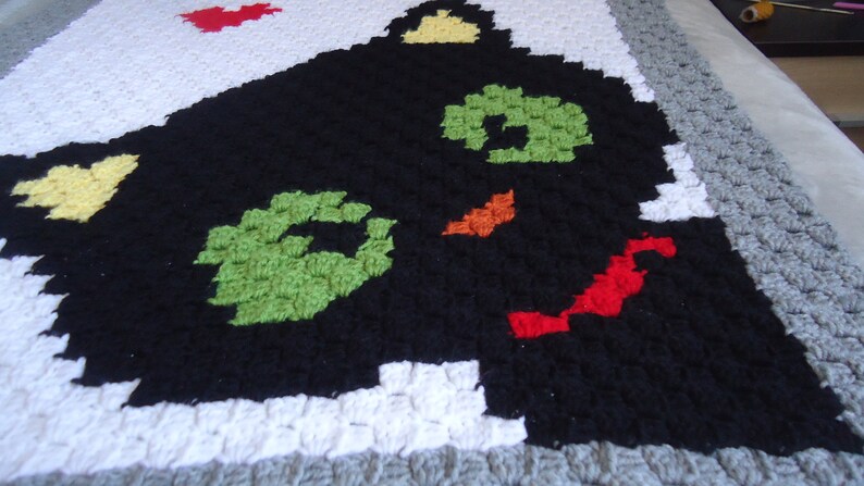 Hand-crochet wool baby blanket with Black Cat Favourite children quilt with Cat Handmade Halloween blanket