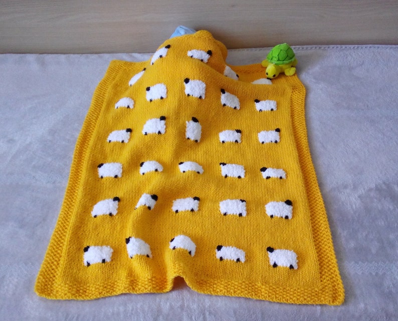 Handknitted wool baby blanket with sheep Favourite children Etsy
