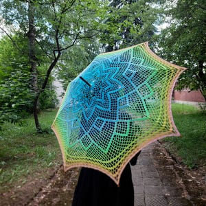 Rainbow crochet umbrella Wedding accessories Victorian parasol Crochet goth yellow umbrella Blue-green lace goth parasol Photo accessory