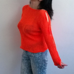 Hand knitted hand-made soft and fuzzy MOHAIR SWEATER, elegant women blouse, boho sweater, mohair blouse, gurndge sweatert with hand