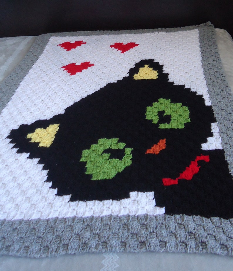 Hand-crochet wool baby blanket with Black Cat Favourite children quilt with Cat Handmade Halloween blanket