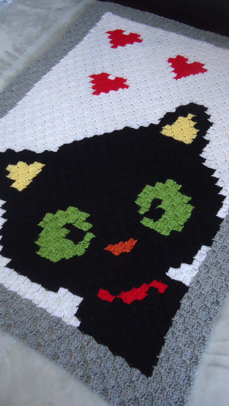 Hand-crochet wool baby blanket with Black Cat Favourite children quilt with Cat Handmade Halloween blanket