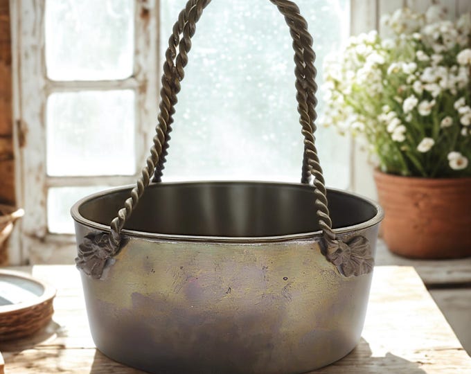 Small Vintage Brass Basket with Handle