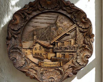 Vintage German Carved Resin 3D Wall Plate