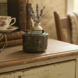 Vintage Round Pierced Brass Trinket Box | Cricket Box