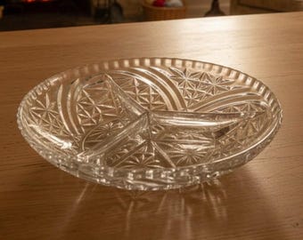 Vintage Anchor Hocking "Stars & Bars" 3-part Relish Dish