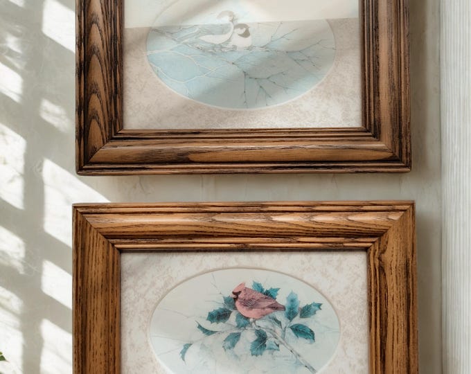 Pair of Vintage Matted & Framed Bird Wall Art Prints