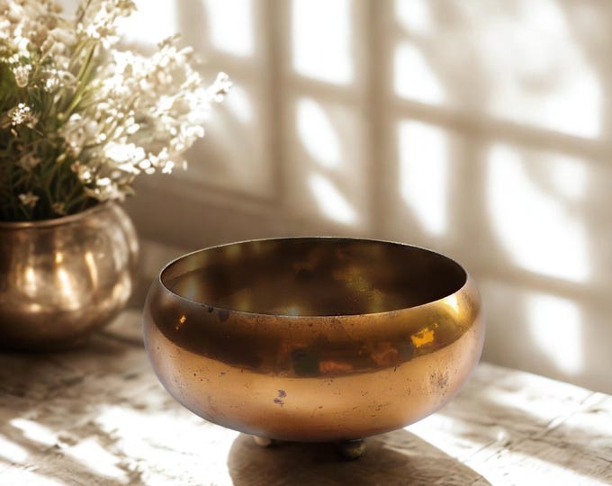 Small Vintage Footed Copper Bowl