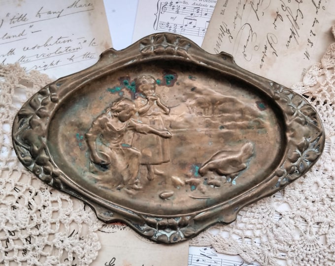 Antique Art Nouveau Pressed Brass Pin Tray