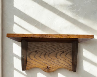 Small Vintage Oak Wall Shelf with Hook