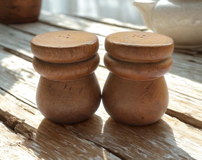 Vintage Mid-Century Chunky Lathe Turned Wood Salt & Pepper Shakers
