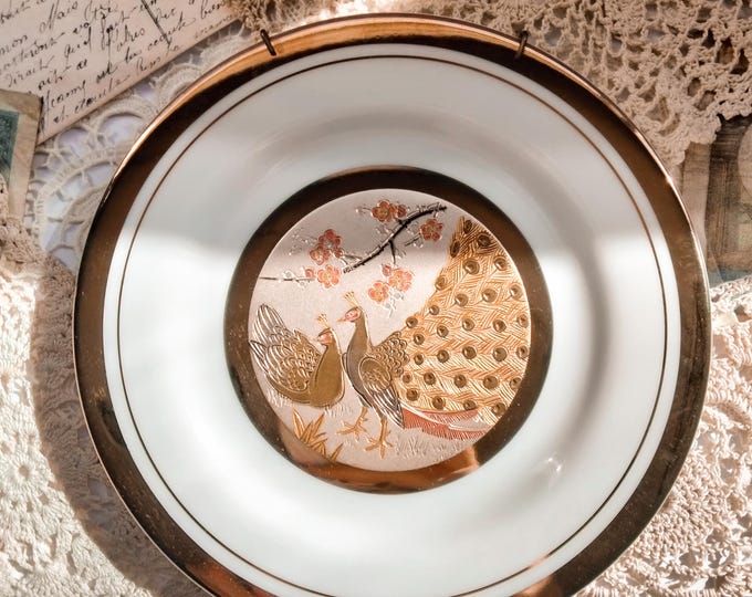 Vintage The Art of Chokin Plate with Peacocks