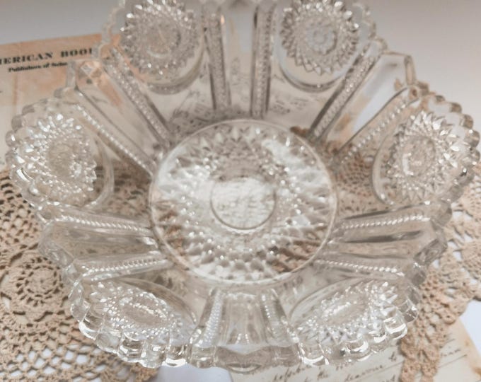 Vintage Heisey Beaded Panel & Sunburst Bowl