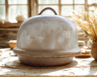 Vintage Stoneware Pottery Cheese Dish with Dome | Butter