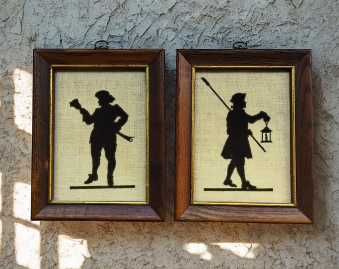 Set of 2 Vintage Kay Dee Linen Hand Print Silhouette Framed Wall Art