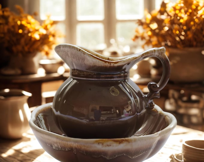 Vintage McCoy Pottery Pitcher & Wash Bowl Set #7528