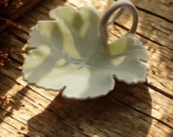 Vintage White Porcelain Leaf Trinket Dish