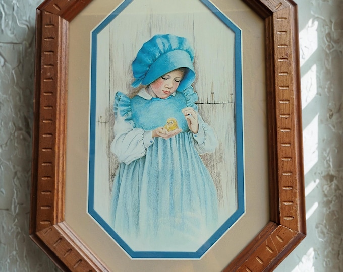 Vintage Wood Framed Kathleen Casey Girl Wall Art Print