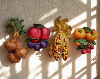 Set of Vintage Ceramic Fruits and Vegetables Wall Decor