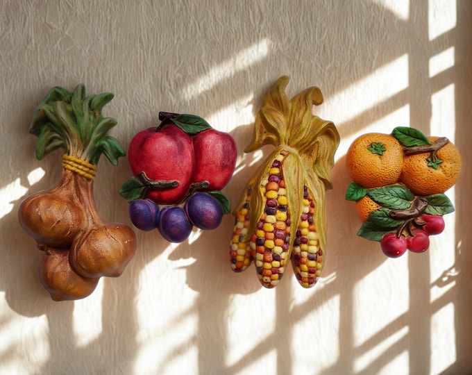 Set of Vintage Ceramic Fruits and Vegetables Wall Decor