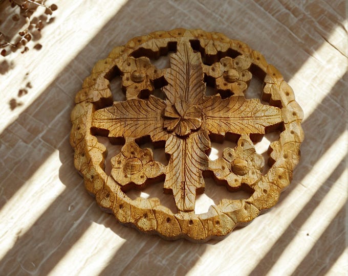 Vintage Hand Carved Wooden Trivet