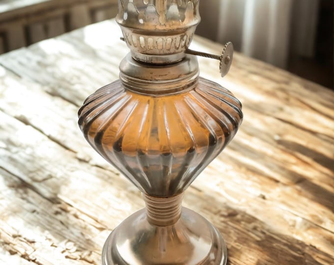 Vintage Amber Glass Oil Lamp