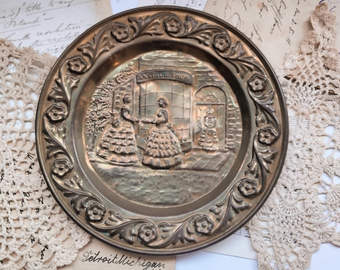 Vintage Embossed Brass Wall Art Plate