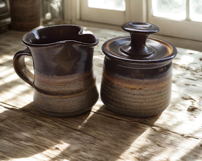 Vintage Stoneware Creamer and Sugar Bowl Set