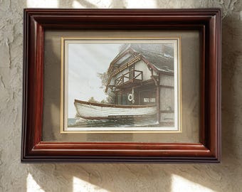 Small Vintage Framed "Winter Launch" Nautical Art Print