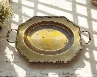 Vintage Brass Serving Tray with Handles
