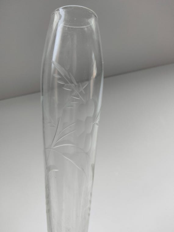 Vintage Duchin Creation Etched Glass Bud Vase With Sterling