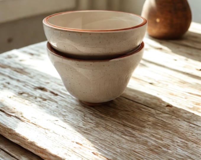 Set of 2 Vintage Rego Speckled Beige Stoneware Ramekins