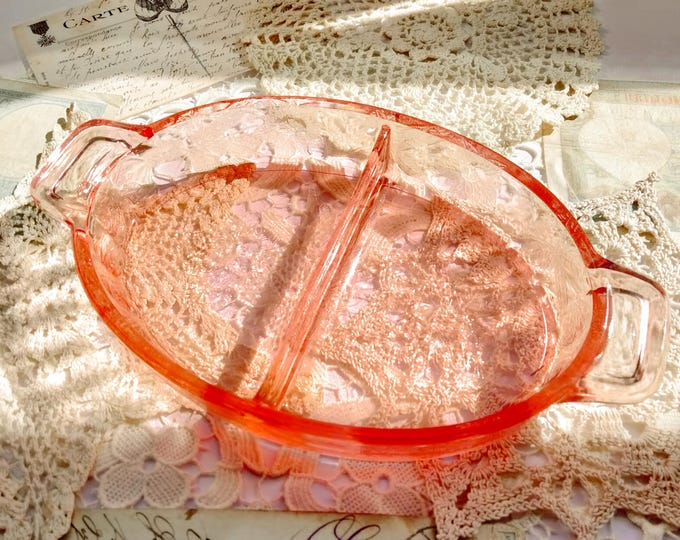 Vintage Jeannette Pink Depression Glass Divided Dish