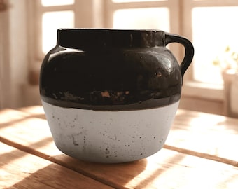 Vintage Two-Tone Stoneware Bean Pot | Crock