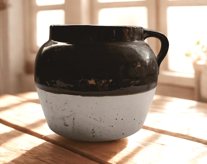 Vintage Two-Tone Stoneware Bean Pot | Crock