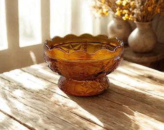 Vintage Indiana Glass Company Footed Amber Glass Dish