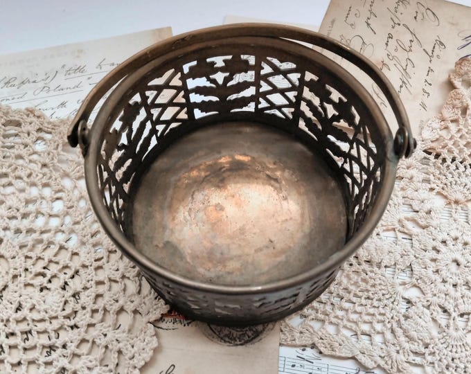 Small Vintage Solid Brass Basket with Handle