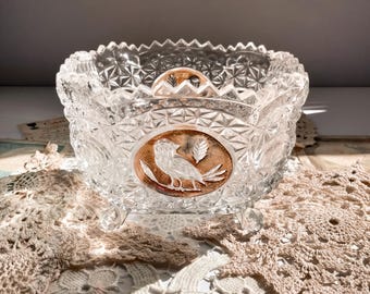 Vintage Hofbauer Byrdes Crystal Dish with Gold Bird Accent