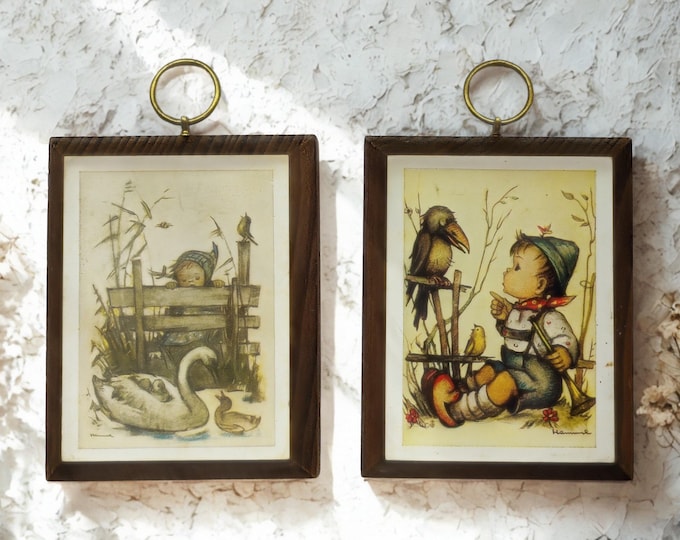Set of 2 Small Vintage Hummel Wall Decor Prints on Wood