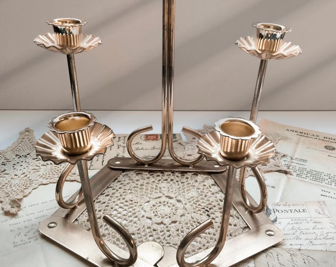 Vintage MCM Homeco Brass Tiered Expandable Candlestick Holder