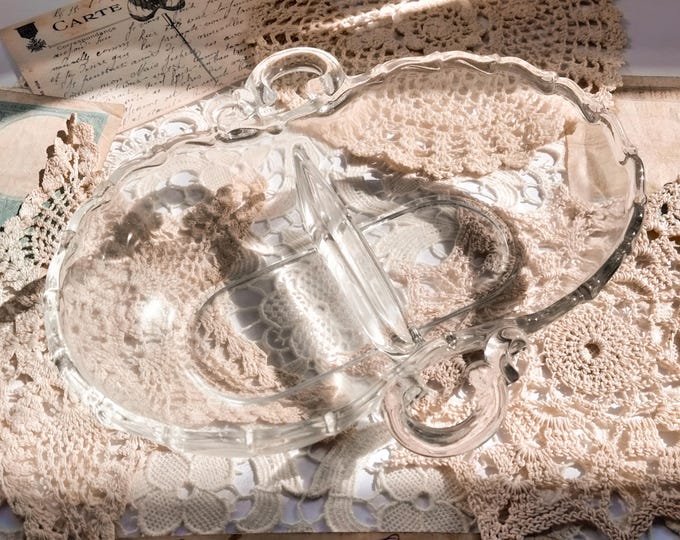 Vintage Divided Clear Glass Candy Dish