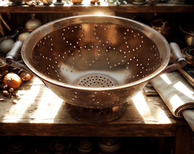 Vintage Teleflora Copper Colander with Porcelain Handles