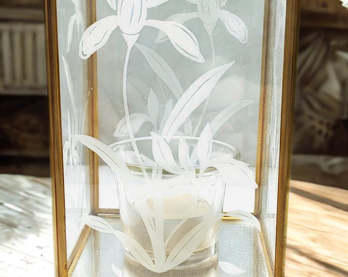 Vintage Etched Flower Glass Candle Lantern