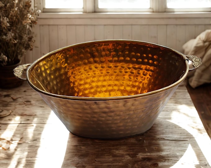Vintage Hammered Brass Planter | Tub | Basket
