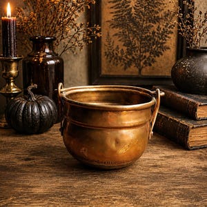 Vintage Solid Copper Cauldron Pot with Swing Handle | Small Copper Planter or Cachepot