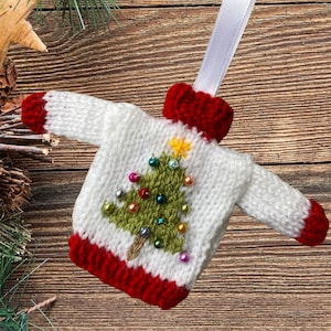 Gorgeous Hand Knitted Christmas Ornament - White mini jumper / sweater for hanging on your Christmas tree