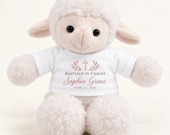 Personalized Baptism Stuffed Animal | Baptized in Christ Custom Name Gift, Pink