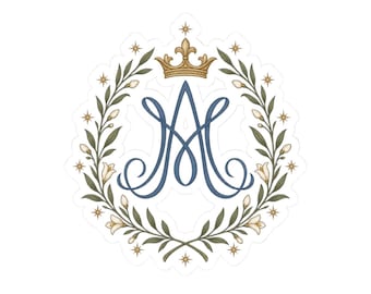 Auspice Maria Catholic Vinyl Sticker, Marian Monogram