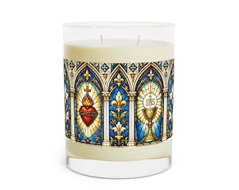 Sacred Heart of Jesus Stained Glass Candle | Catholic Devotional Soy Candle Gift